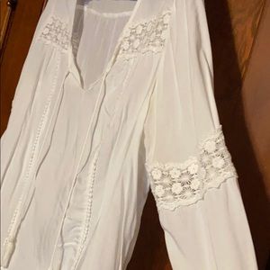 White Long Sleeve Maurices Blouse with Lace Detail